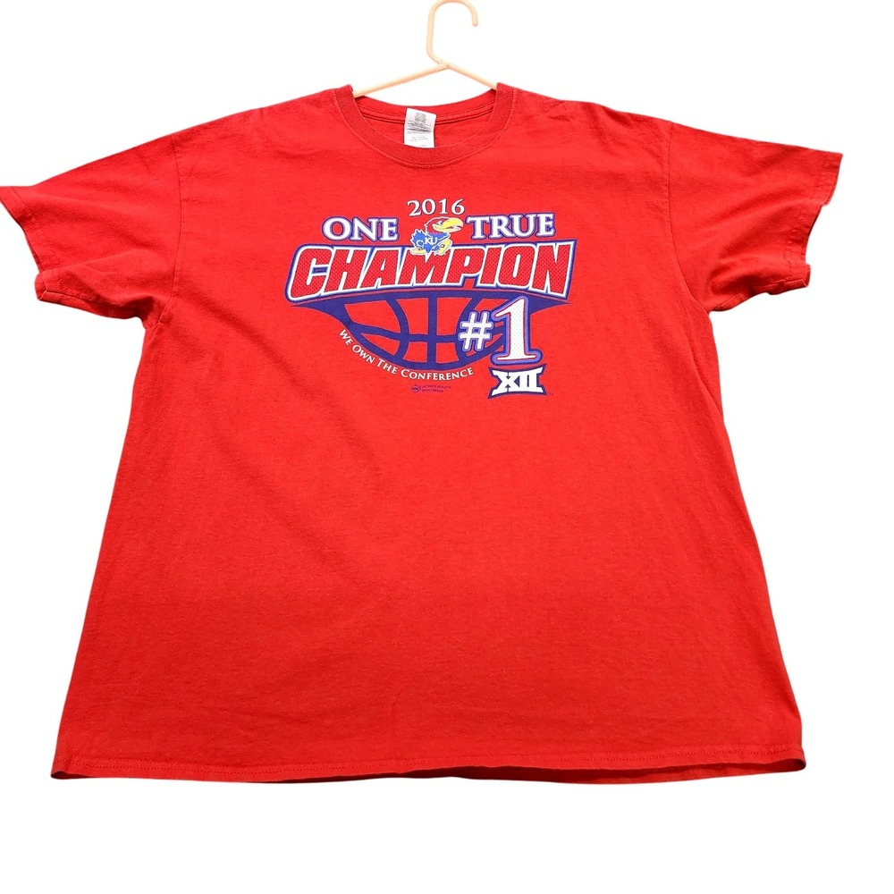 KANSAS JAYHAWKS MENS XL RED NCAA BASKETBALL CHAMPION GILDAN EUC